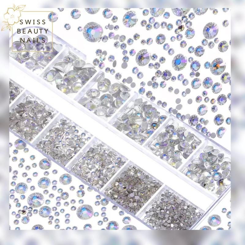 Strass Set Silber und Silber AB Mix 2400 Stk. klein bis extra gross