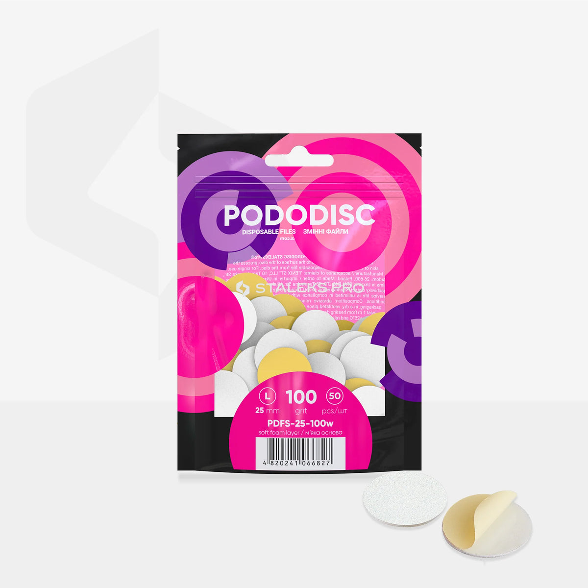 Podo Disk Pads 25mm 100 Grit 50Stk. Staleks mit Schaumstoff
