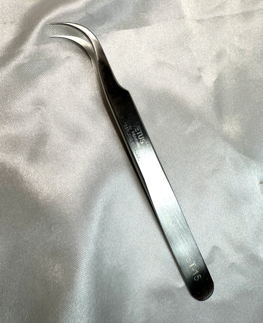 Pinzette Stahl für Wimpernverlängerung gebogen