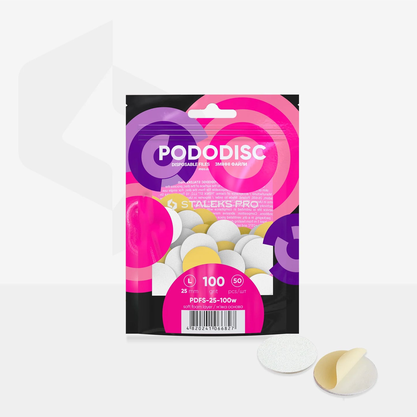 Podo Disk Pads 25mm 100 Grit 50Stk. Staleks mit Schaumstoff